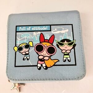 🎁5/$25 Vintage Powerpuff Girls Light Blue Satin Wallet 2001